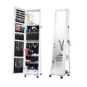 Jewelry Mirror Solid Wood Dressing Mirror Floor to Ceiling Full Length Mirror Cabinet Home Hanging Clothes Integrated Bedroom Rotating Dressing Mirror,40x40x172cm Wood