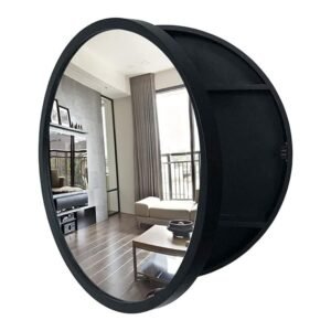 Jlxl 19.7inch Round Bathroom Mirror Cabinet Wall Mount Medicine Cabinet with Slow Close Wooden Frame for Kitchen Bedroom Home (Color : Black)