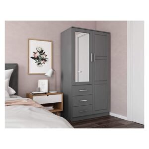 Metro 100% Solid Wood Wardrobe with Mirror by Palace Imports, Gray