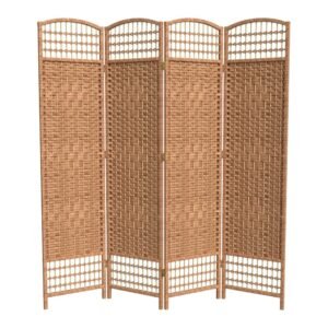 Oriental Furniture Beautiful Affordable Room Divider, 5.5-Feet Open Diamond Weave Natural Fiber Folding Screen, Dark Beige, 4 Panel Size