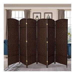 RHF 6 ft. Tall- 19" X Wide-Diamond Weave Fiber Room Divider,Double Hinged,6 Panel Room Divider/Screen, Room Dividers and Folding Privacy Screens 6 Panel, Freestanding Room Dividers-Dark Coffee 6 Panel