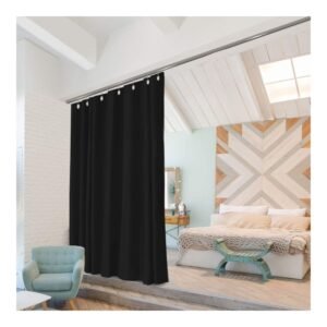 RoomDividersNow Premium Heavyweight Ceiling Track Room Divider Kit - XX-Large A, 8ft Tall x 12ft - 14ft Wide (Midnight Black)