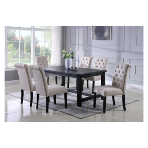 Roundhill Furniture Aneta Antique Black Finished Wood Dining Set, Table with Six Chairs, Gray