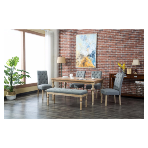 Roundhill Furniture T161-C161YL-C161YL-CB161YL Habitanian 6-Piece White Wash Dining Set with Tufted Chairs and Bench, Yellow