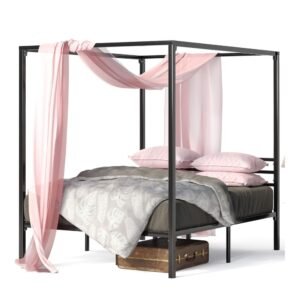 Zinus Metal Framed Canopy Four Poster Platform Bed Frame / Strong Steel Mattress Support / No Box Spring Needed, Queen
