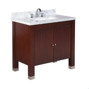 Vanity Art 36 Inch Single Sink Bathroom Vanity Set | Carrara Marble Stone Top, 3 Drawers 1 Shelf Undermount Sink with Free Mirror - VA2036-E